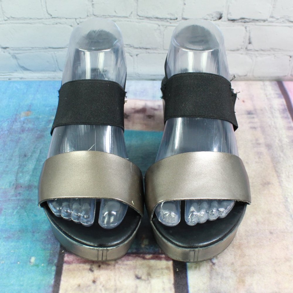 Casuccio & Scalera Black Bronze Leather Slingback Wedge Sandals Size US 9 - Picture 5 of 9
